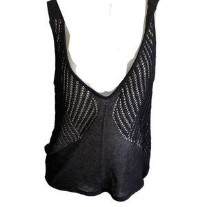 Helmut Lang Crochet Overlay Top- S black , crochet linen nylon